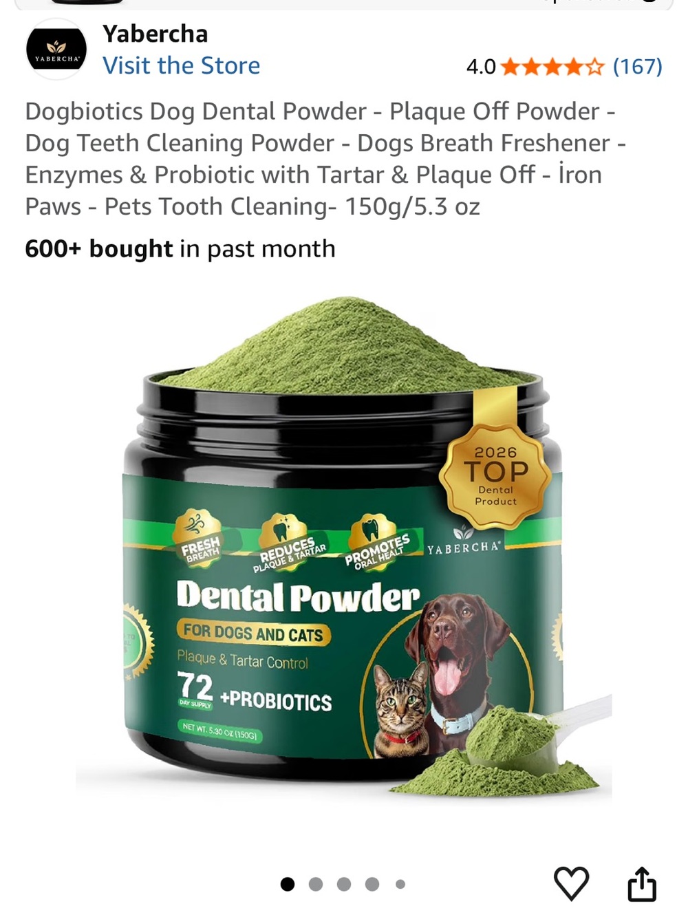 Green Dental Powder for Dogs and Cats - Probiotics Breath & Plaque Control